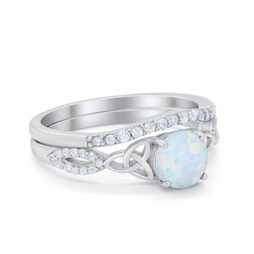 Celtic Wedding Piece Ring Band Lab Created White Opal 925 Sterling Silver